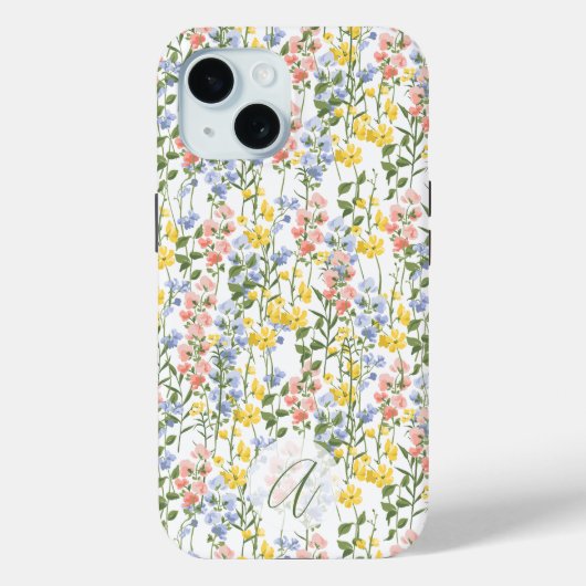 Coques Case-Mate iPhone Fleur sauvage de pêche jaune d'été Monogramme init (Verso)