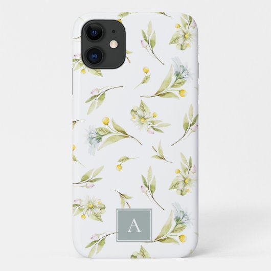Coques Case-Mate iPhone Fleur sauvage d'été Aquarelle Motif Monogramme (Dos)