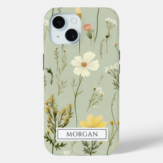 Coques Case-Mate iPhone Fleur sauvage floral Boho personnalisé Sage Green (Verso)