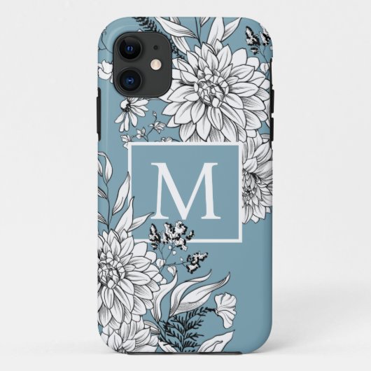 Coques Case-Mate iPhone Fleur sauvage floral Monogramme botanique bleu bla (Dos)
