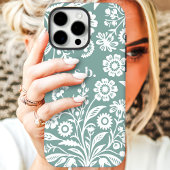 Coques Case-Mate iPhone Fleur sauvage rétro Dusty Turquoise Floral Monogra