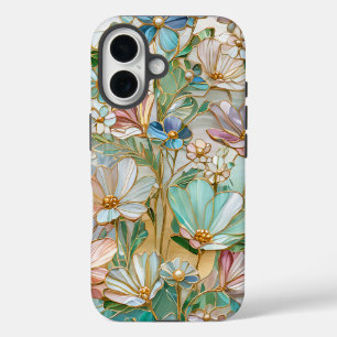 Coques iPhone 16 Fleur sauvage romantique Faux Vitrail Téléphone Ca