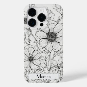 Coque Pour iPhone 14 Pro Fleur sauvage Wreath blanc et noir Personnalisé