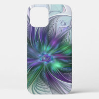 Fleur vert violet Abstrait Art fractal Initiales