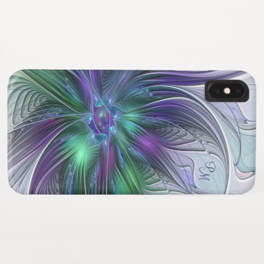 Coques Case-Mate iPhone Fleur vert violet Abstrait Art fractal Monogramme (Dos (Horizontal))