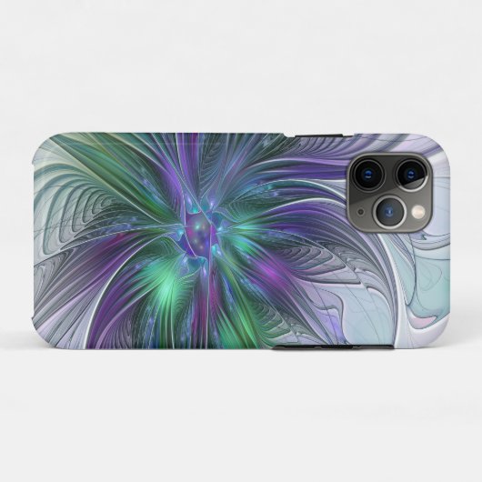 Coques Case-Mate iPhone Fleur vert violet Art Abstrait moderne Fractal (Dos (Horizontal))