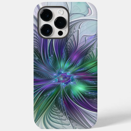 Coques Case-Mate iPhone Fleur vert violet Art Abstrait moderne Fractal (Verso)