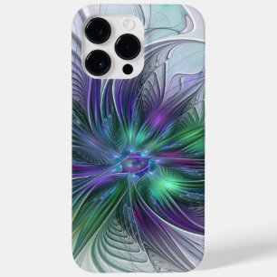 Coque Pour Pour iPhone 14 Pro Max Fleur vert violet Art Abstrait moderne Fractal
