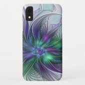Coques Case-Mate iPhone Fleur vert violet Art Abstrait moderne Fractal (Dos)