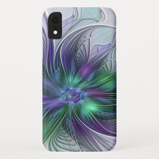 Coques Case-Mate iPhone Fleur verte abstraite moderne fractale violette (Dos)