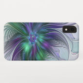Coques Case-Mate iPhone Fleur verte abstraite moderne fractale violette (Dos (Horizontal))