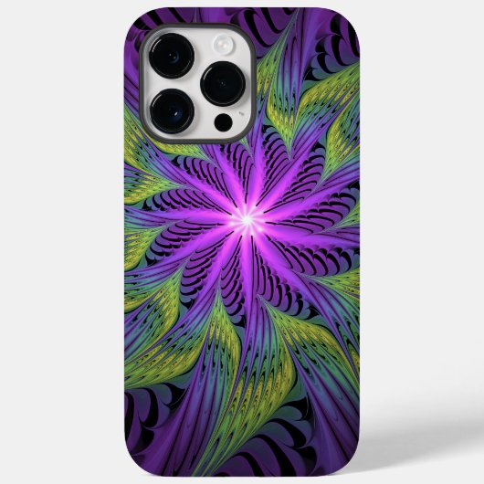 Coques Case-Mate iPhone Fleur verte violette Art fractal abstrait moderne (Verso)
