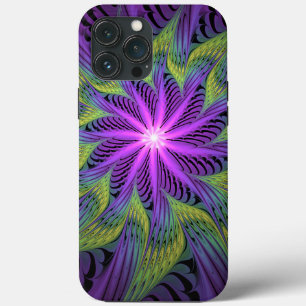 Case-Mate iPhone Case Fleur verte violette Art fractal abstrait moderne