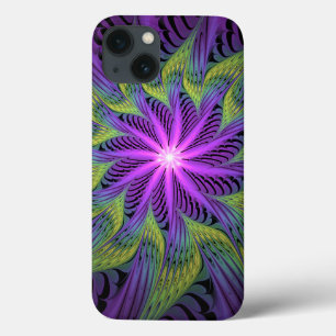 Case-Mate iPhone Case Fleur verte violette Art fractal abstrait moderne