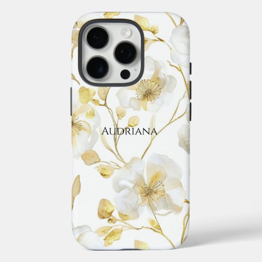 Coques Case-Mate iPhone Fleurie Or Chic Blanc (Verso)