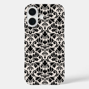 Coques iPhone 16 Fleurir Damas Grand Motif Noir sur Crème