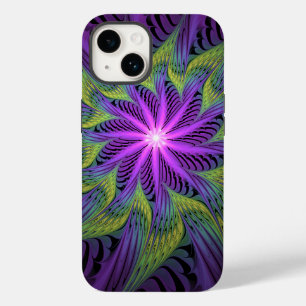 Coque Pour iPhone 14 Fleuron vert violet Art Abstrait fractal moderne