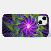 Coques Case-Mate iPhone Fleuron vert violet Art Abstrait fractal moderne (Verso (horizontal))
