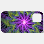 Coques Case-Mate iPhone Fleuron vert violet Art Abstrait fractal moderne (Verso (horizontal))