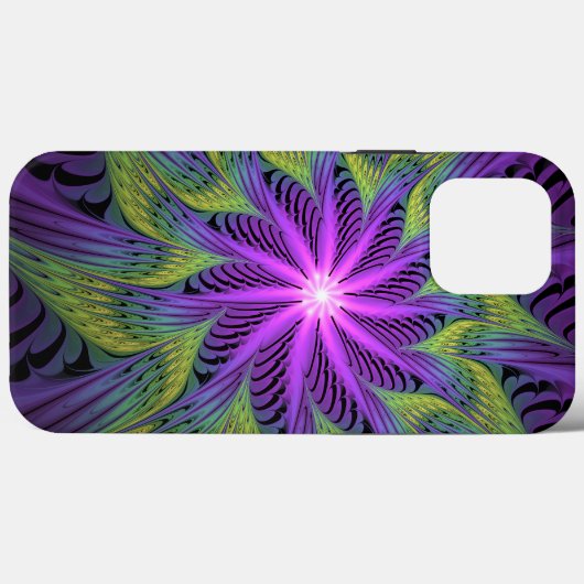 Coques Case-Mate iPhone Fleuron vert violet Art Abstrait fractal moderne (Verso (horizontal))