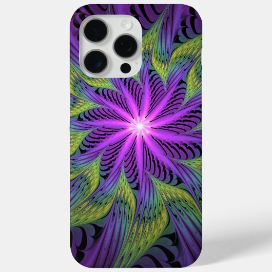 Coques Case-Mate iPhone Fleuron vert violet Art Abstrait fractal moderne (Verso)