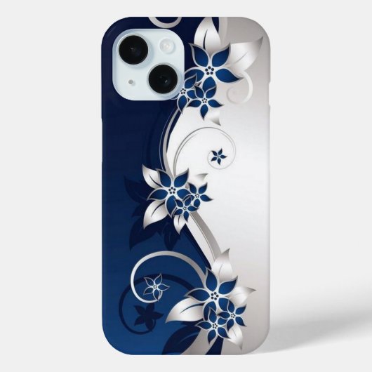 Coques Case-Mate iPhone Fleurs 3D bleu et blanc (Verso)