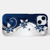 Coques Case-Mate iPhone Fleurs 3D bleu et blanc (Verso (horizontal))