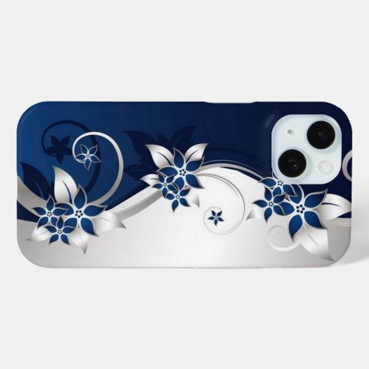 Coques Case-Mate iPhone Fleurs 3D bleu et blanc (Verso (horizontal))
