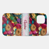 Coques Case-Mate iPhone Fleurs 3D bleues, rouges, violettes, cadre diamant (Verso (horizontal))