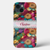 Coques Case-Mate iPhone Fleurs 3D bleues, rouges, violettes, cadre diamant (Verso)