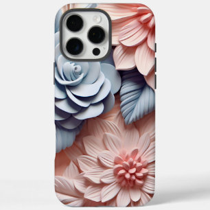 Coques iPhone 16 Pro Max Fleurs 3D roses et bleues