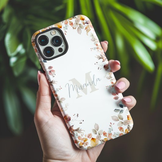 Coques Case-Mate iPhone Fleurs à monogramme personnalisé