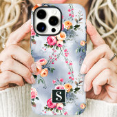Coques Case-Mate iPhone Fleurs à monogramme rose et pêche