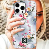 Coques Case-Mate iPhone Fleurs à monogramme rose et pêche