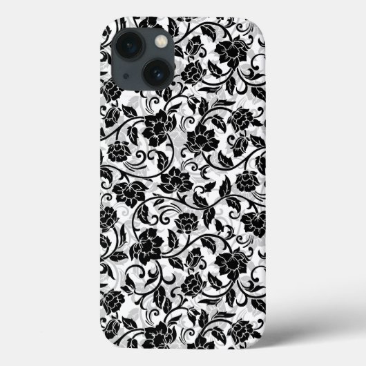 Coques Case-Mate iPhone Fleurs à rayures noir et gris (Verso)