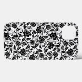 Coques Case-Mate iPhone Fleurs à rayures noir et gris (Verso (horizontal))