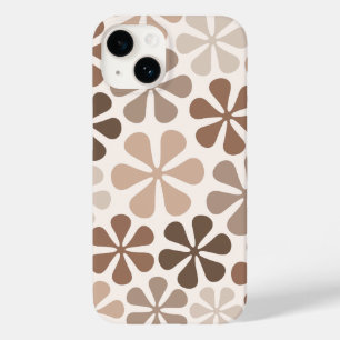 Coque Pour iPhone 14 Fleurs Abstraites (B) Crème Brown de Taupe