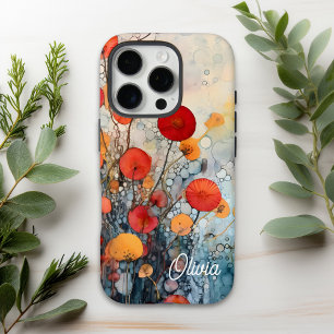 Coques iPhone 16 Pro Fleurs Abstraites modernes Nom personnalisé