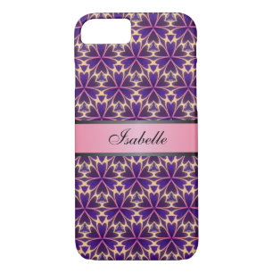 Coque iPhone 7 Fleurs Abstraites rose Nom personnalisé v2