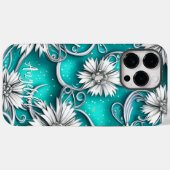 Coques Case-Mate iPhone Fleurs Abstraites turquoises et argentées (Verso (horizontal))