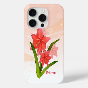 Coque iPhone 15 Pro Fleurs Amaryllis rouges personnalisées