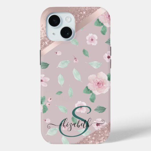 Coques Case-Mate iPhone Fleurs Aquarelle Monogramme Or Rose (Verso)
