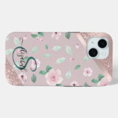 Coques Case-Mate iPhone Fleurs Aquarelle Monogramme Or Rose (Verso (horizontal))