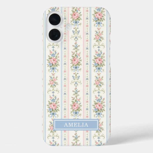 Coques Case-Mate iPhone Fleurs Aquarelle Rayées Rose Pâle Bleu (Verso)
