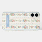 Coques Case-Mate iPhone Fleurs Aquarelle Rayées Rose Pâle Bleu (Verso (horizontal))