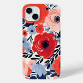 Coques Case-Mate iPhone Fleurs aquarelles rouges blanches et bleues modern (Verso)