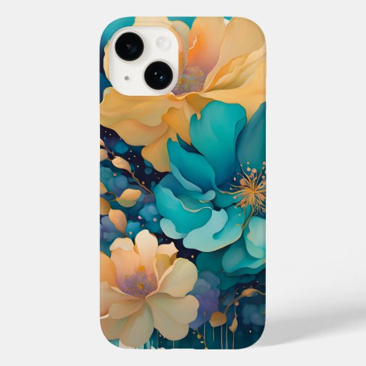 Coques Case-Mate iPhone Fleurs aquarelles turquoise or violet marine (Verso)