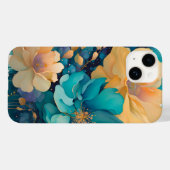 Coques Case-Mate iPhone Fleurs aquarelles turquoise or violet marine (Verso (horizontal))