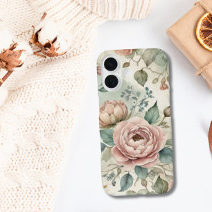 Coques iPhone 16 Fleurs aquarelles vintage roses et vertes démodées
