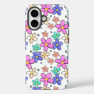 Coques iPhone 16 fleurs arc-en-ciel colorées lumineuses abeilles bo